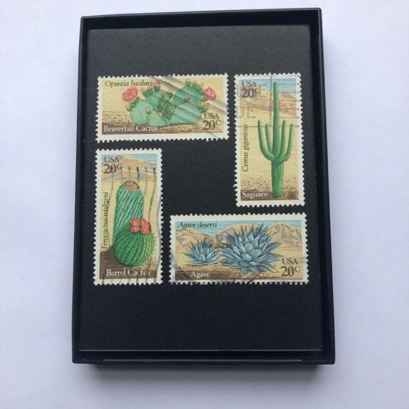 Cactus Framed Used Postage Stamp Art, #EF22 - Picture 2 of 4